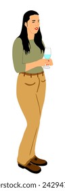 Elegant woman drinking wine vector illustration isolated. Handsome lady toasting, relaxation after work. Girl drink beer in bar. Social live female celebration, enjoy in beverage. Nightlife quest.