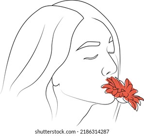 Elegant woman and flower vector icon.