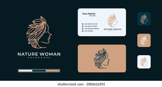 Elegant woman hair salon gold gradient logo design and business card