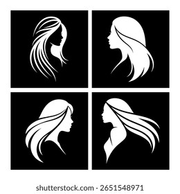 Elegant Woman Hair Silhouette Vector Set