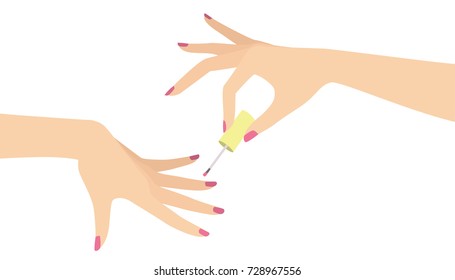 Elegant Woman Hand Doing Manicure Applying Nail Polish