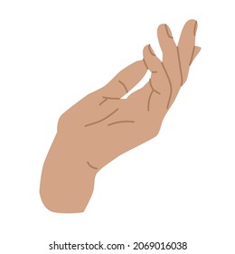 Elegant woman Hand gesture. Flat style in vector illustration. Isolated on white background element. Body language, non-verbal, fingers, palms, holding, catching. 
Use for promotional offers.