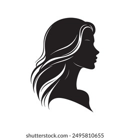 Elegant Woman Head Silhouette Vector - Flat Style Illustration