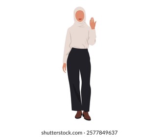 Elegant Woman in Hijab, Minimalist Fashion Illustration with Modest Outfit