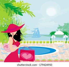 elegant woman on tropical vacation