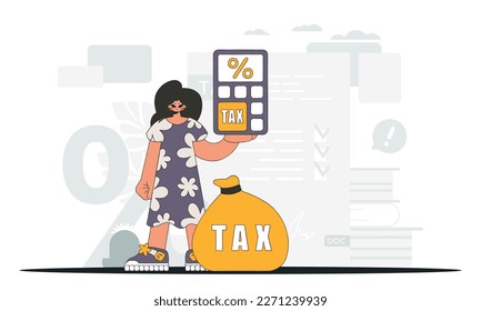 Elegant woman with a percentage. An illustration demonstrating the importance of paying taxes for economic development.