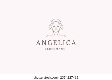 Elegant woman portrait antique romantic hairstyle line art logo design template vector illustration. Fashion beauty gentle female face bohemian minimal silhouette emblem coiffure skin care cosmetic