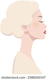 Elegant Woman Profile Minimalist Vector on Soft Pastel Background, Blond hair