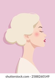 Elegant Woman Profile Minimalist Vector on Soft Pastel Background, Blond hair