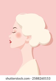 Elegant Woman Profile Minimalist Vector on Soft Pastel Background, Blond hair