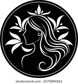 Elegant Woman Profile Silhouette, Beauty Logo Design