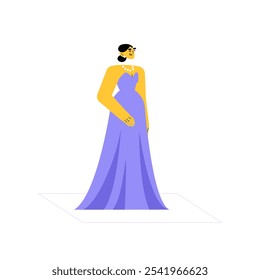 Elegant Woman In Purple Gown In Flat Vector Illustration Symbolizing Fashion, Grace, And Formal Attire, Isolated On White Background