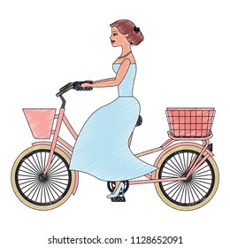 elegant woman riding bike with basket