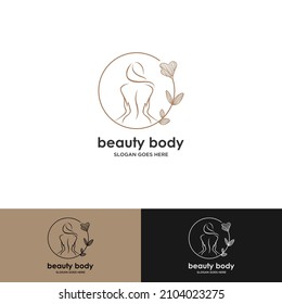 Elegant woman silhouette (emblem) in a linear sketch style. Intimate Hygiene, woman health, Skin and body care, diet, fitness