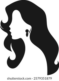 Elegant Woman Silhouette Profile with Long Wavy Hair