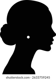 Silhueta de mulher elegante no perfil lateral com botão de cabelo e brinco