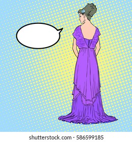 Elegant woman. The sketch with the graceful model. Back view of the dress. Long evening gown with open back. Elegant slenderness. Romantic image. Skinny body silhouette. Haute couture fashion show.