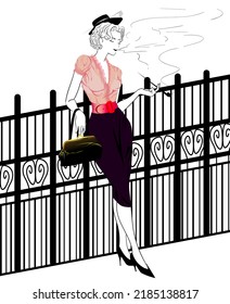 Elegant Woman Smoking Vector Illustration