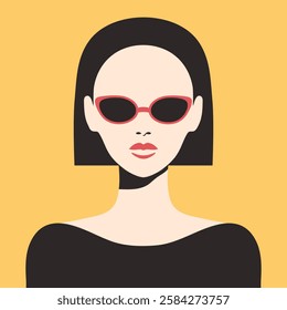 Elegant woman in sunglasses retro portrait. Abstract minimalist portrait of a female in sunglasses. Vector illustration