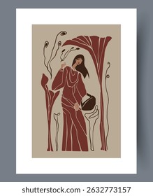 An Elegant Woman Surrounded by Beautiful Natural Elements in Warm, Inviting Tones