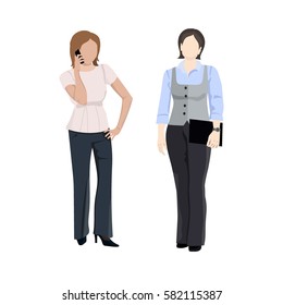 Elegant woman talking on phone, walking holding folder in the hand flat illustation