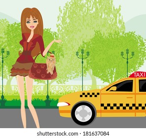elegant woman waiting for a taxi 
