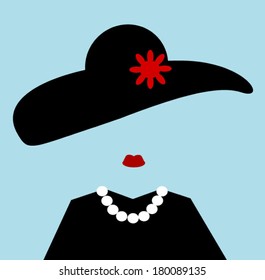 Elegant Woman Wearing Floppy Hat And Pearls