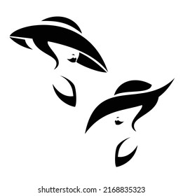 elegant woman  wearing wide brim haute couture hat - glamour and beauty concept vector head portrait