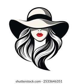 Elegant woman in wide-brimmed hat - minimalist style portrait