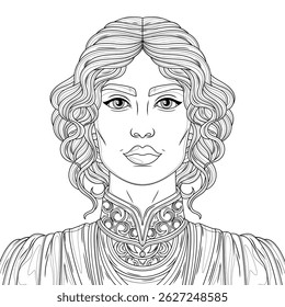 Elegant woman.Coloring book antistress for children and adults. Illustration isolated on white background.Zen-tangle style. Hand draw