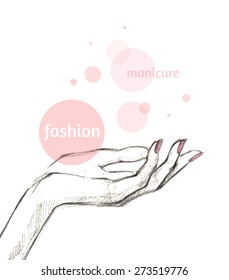 Elegant woman's hand on a white background.