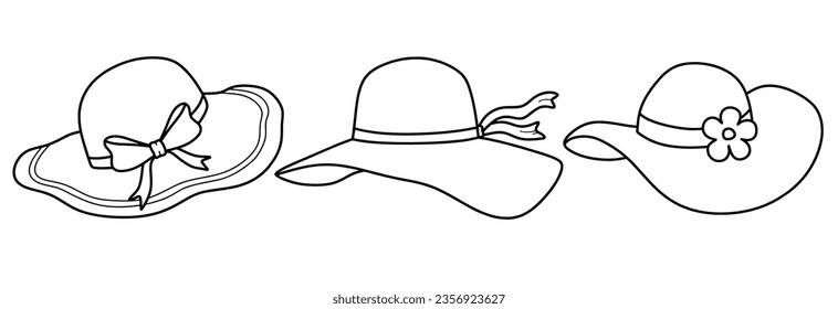 Elegant woman's hat drawing isolated on white background. Sun hat vector hand-drawn.