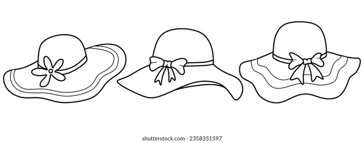 Elegant woman's hat drawing isolated on white background. Sun hat vector hand-drawn.