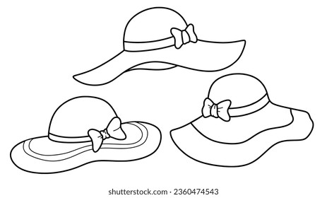 Elegant woman's hat drawing isolated on white background. Sun hat vector hand-drawn.