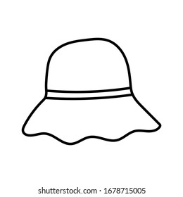 Elegant woman's hat isolated on white background. Headgear vector illustration for woman, girl or ladies. Summer sun protection. Doodle vector art. Single icon. Fashion flat sketch.