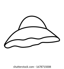 Elegant woman's hat isolated on white background. Headgear vector illustration for woman, girl or ladies. Summer sun protection. Doodle vector art. Single icon. Fashion flat sketch.