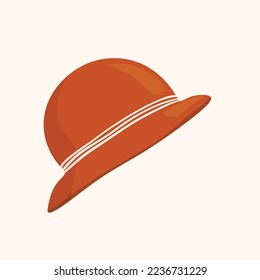 Elegant woman's hat isolated on white background. Headgear vector illustration for woman, girl or ladies. Summer sun protection. Doodle vector art. Single icon. Fashion flat sketch.