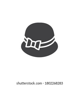 Elegant woman's hat vector icon. filled flat sign for mobile concept and web design. Lady hat with bow glyph icon. Symbol, logo illustration. Vector graphics