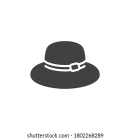 Elegant woman's hat vector icon. filled flat sign for mobile concept and web design. Lady hat with bow glyph icon. Symbol, logo illustration. Vector graphics