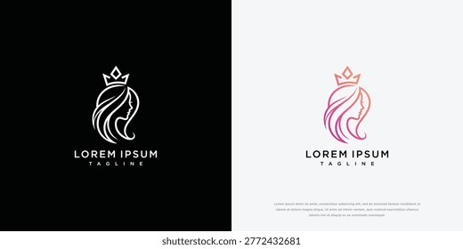 Elegant Woman's Profile with Crown Logo Design