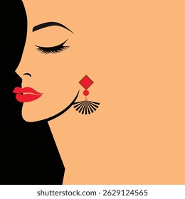 Elegant Woman's Profile with Red Lips and Earrings

