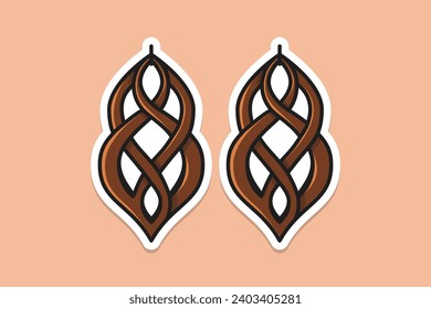 Elegant women earrings jewelry decoration in unique style sticker design vector illustration. Beauty fashion objects icon concept. Women gold jewelry earrings sticker design icon logo.