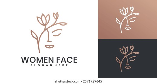 Elegant women face with flower logo design for beauty salon and spa