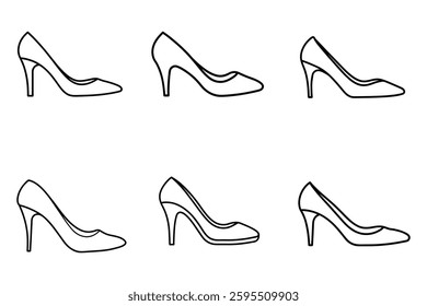 Elegant Women High Heel Shoe Outline Template Icon Design