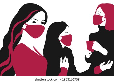 Elegant women with masks vector illustration. Stylish medical mask. Women's power, independency. EPS 10.