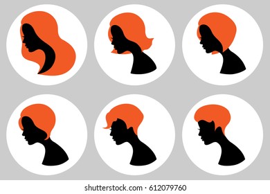 Elegant women silhouettes with  different hairstyles.Vector illustration.