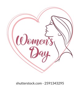 Elegant Women's Day Celebration Design with Heart and Feminine Line Art