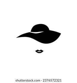 Elegant womens hat and lips template. Retro female character with vintage style for masquerade and designer vector avatar