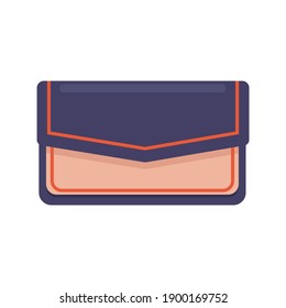 Elegant women's purple rectangular clutch bag with pink pocket, isolated on a white background. Stylish women's accessory for going to the theater, exhibitions. Cute Vector illustration in flat style