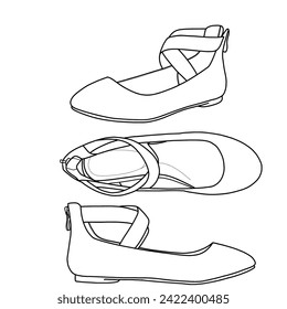 Elegant women's sandals shoe with closed pointed toe ankle straps. Summer fashion footwear or shoes. Flat vector illustration isolated on a white background